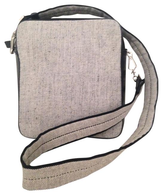 Prada Black Gray Leather Canvas Shoulder Bag