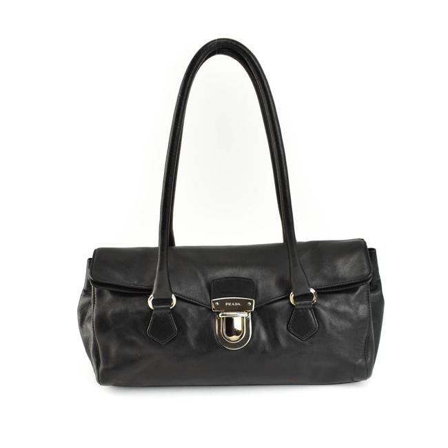 Prada Black Leather  Logo Tote  Ry Shoulder Bag