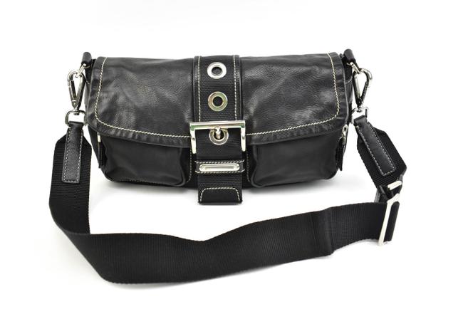 Prada Black Leather Vela Nylon  Logo Mv Shoulder Bag