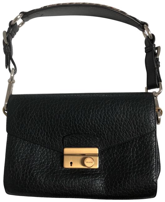 Prada Black Leather Wool Shoulder Bag