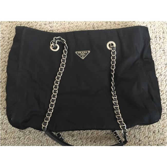 Prada Black Microfiber Silver Metal Leather Shoulder Bag