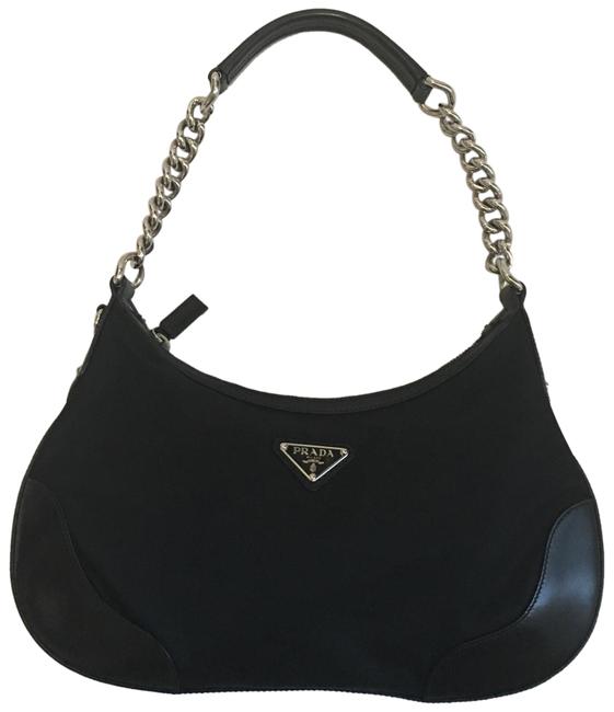Prada Black Nero Nylon with Leather Shoulder Bag