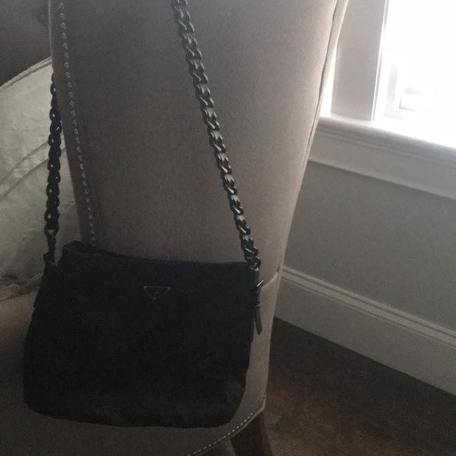 Prada Black Nylon with Chain Strap Shoulder Bag
