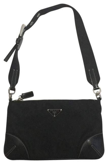 Prada Black Nylon with Leather Trims Shoulder Bag