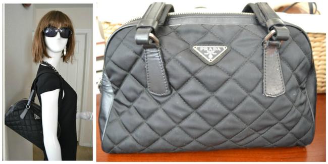 Prada Black Quilted NylonLeather Shoulder Bag