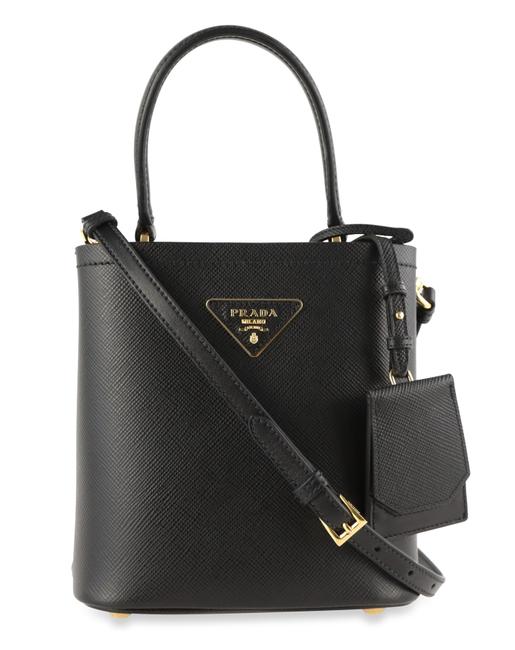 Prada Black Saffiano Leather Small Panier Bucket Shoulder Bag