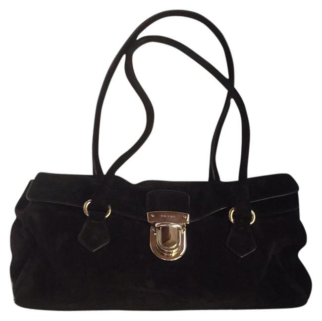 Prada Black Seude with Silver Details Shoulder Bag
