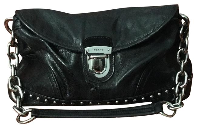 Prada Black Silver Studs Leather Shoulder Bag