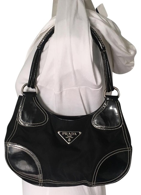 Prada Black TessutoLeather Shoulder Bag