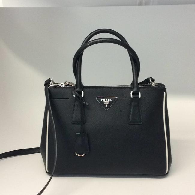 Prada Black White Leather Shoulder Bag