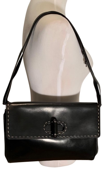 Prada Black with White Stitching Leather Shoulder Bag