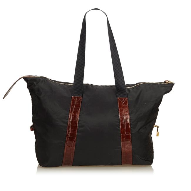 Prada Black X Brown Fabric Nylon Leather Shoulder Bag