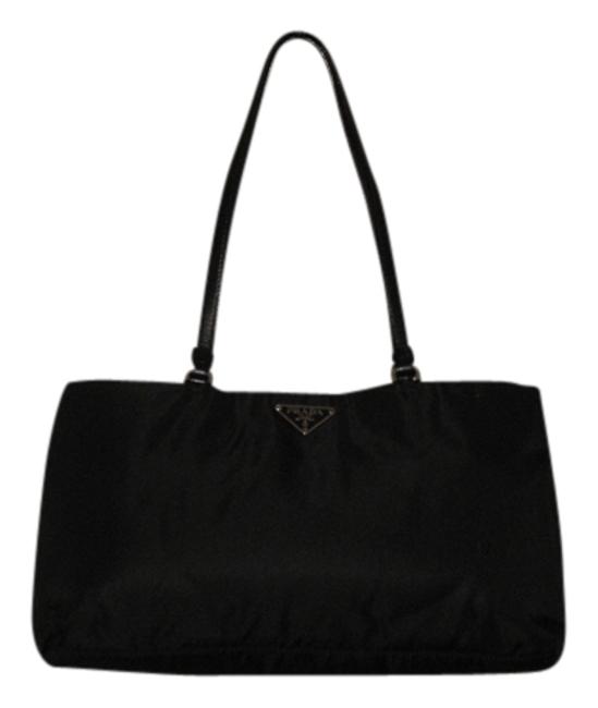 Prada BlackNero Nylon WLeather Trim Shoulder Bag