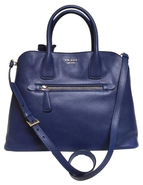 Prada Blue Saffiano Leather Shoulder Bag