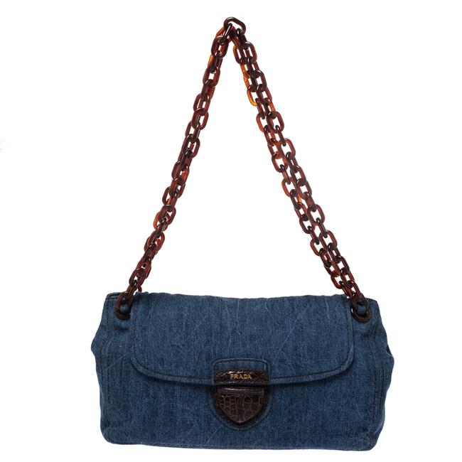 Prada BlueBrown Flap Chain BlueBrown Denim Shoulder Bag