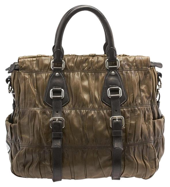 Prada Bn1256 90163 Green Black Lambskin Leather Shoulder Bag