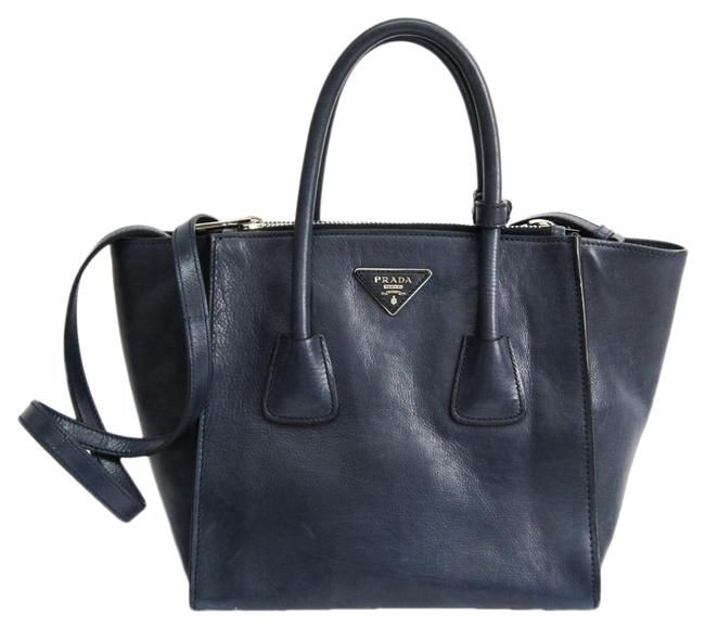Prada Bn2625 Womens Tote Navy Leather Shoulder Bag