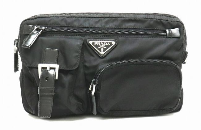 Prada Body Waist Pouch Hip Silver Hardware Black Nylon  Leather Shoulder Bag