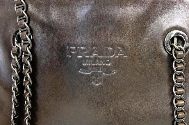 Prada Boogie Toto Handbag Brown Leather  Nylon Shoulder Bag