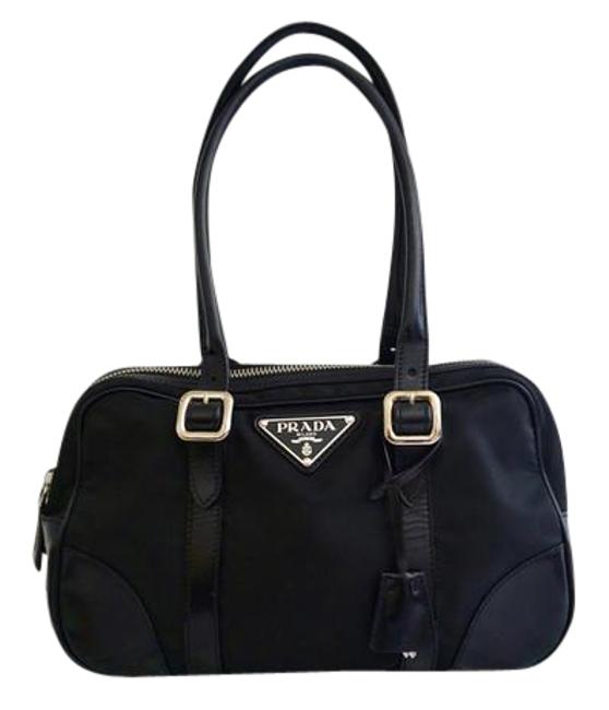 Prada Boston Black Nylon  Leather Shoulder Bag