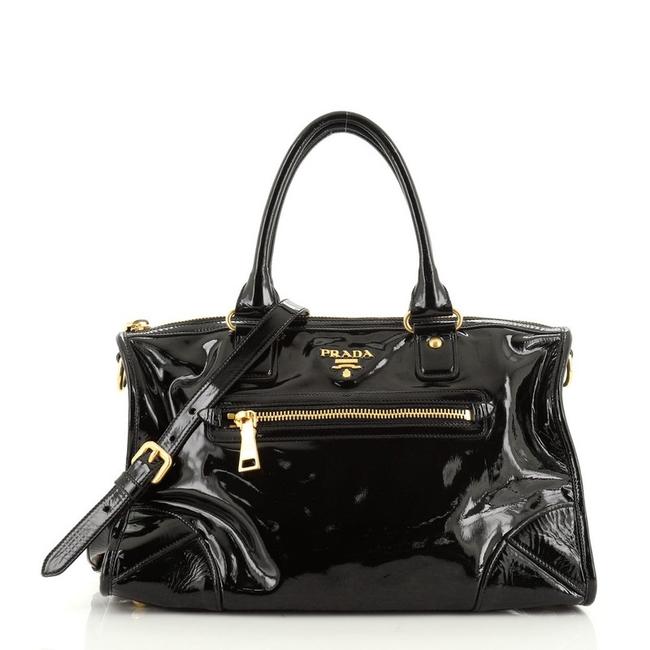Prada Boston Convertible Large Black Patent Leather Shoulder Bag