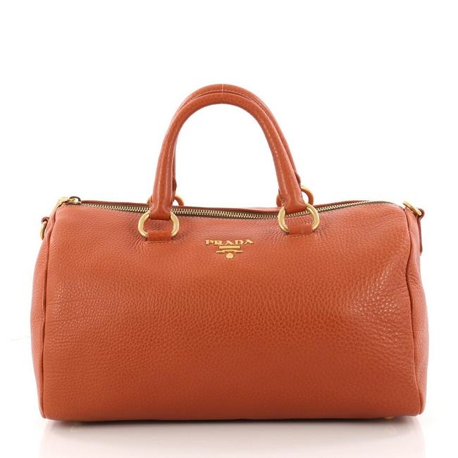 Prada Vitello Daino Boston Convertible Small Orange Leather Shoulder Bag