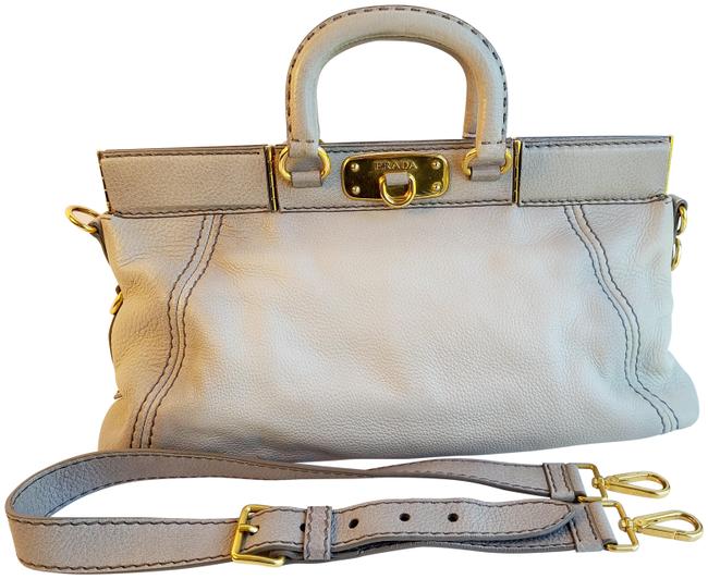 Prada Boston Handbag Cervo Gray Deerskin Leather Shoulder Bag