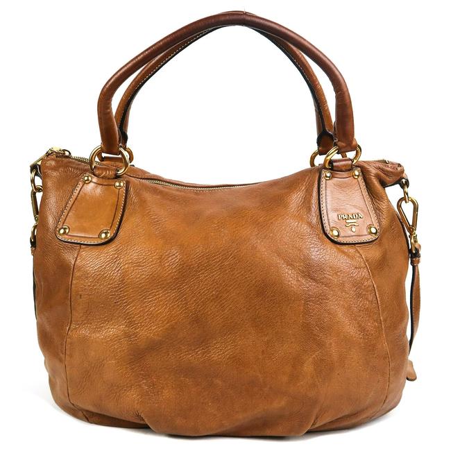 Prada Boston large Handles Brown Leather Shoulder Bag