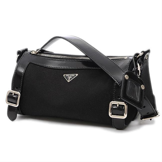 Prada Boston Mini Calf Br2996 Black Canvas Shoulder Bag