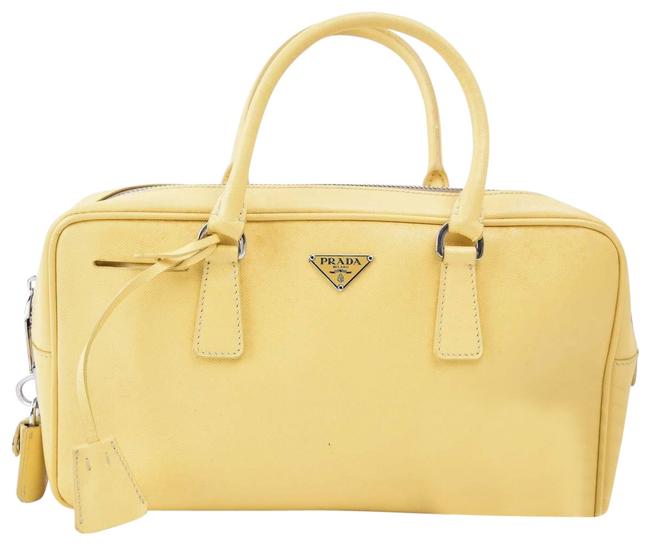 Prada Boston Saffiano Bowler 870090 Yellow Leather Shoulder Bag