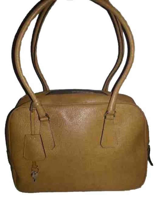 Prada Bowler BeigeGold Leather Shoulder Bag