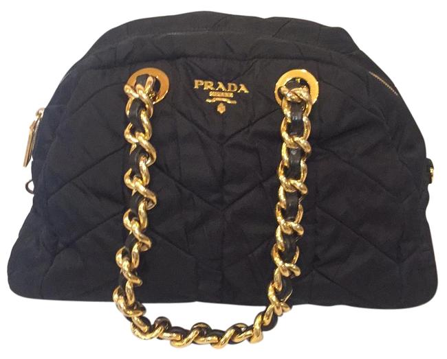 Prada Bowler Black with Gold Hardware  Nero Nylon TessutoCatena Shoulder Bag