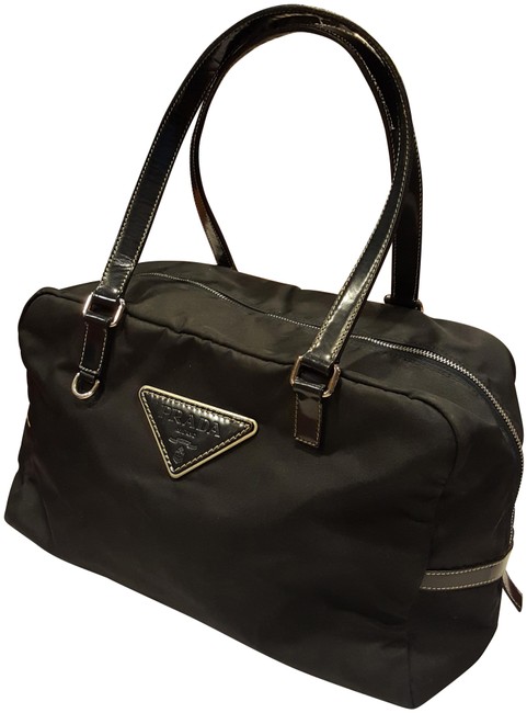 Prada Bowling Black Nylon Leather Trim Shoulder Bag
