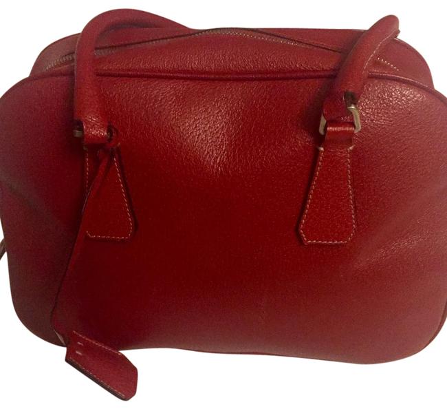 Prada Bowling Red Textured Leather Shoulder Bag