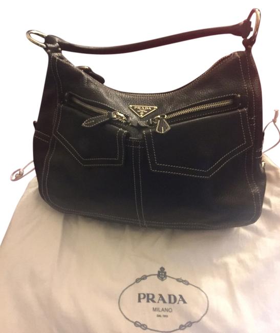 Prada Br 1442 Black Leather Shoulder Bag