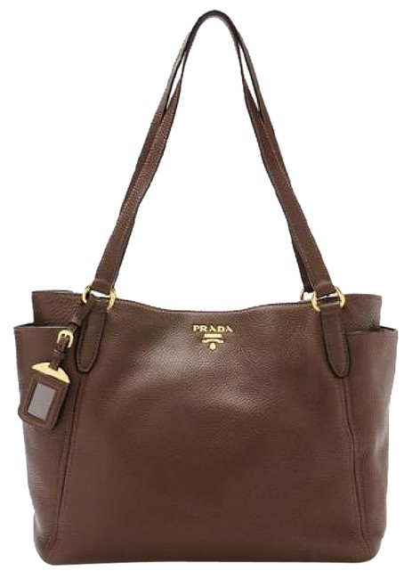 Prada Br 4970 Vit. Daino Brandy Sacca Brown Pebbled Leather Shoulder Bag