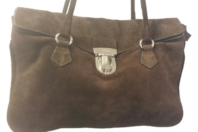 Prada Br1264 Chocolate Brown Sude Shoulder Bag