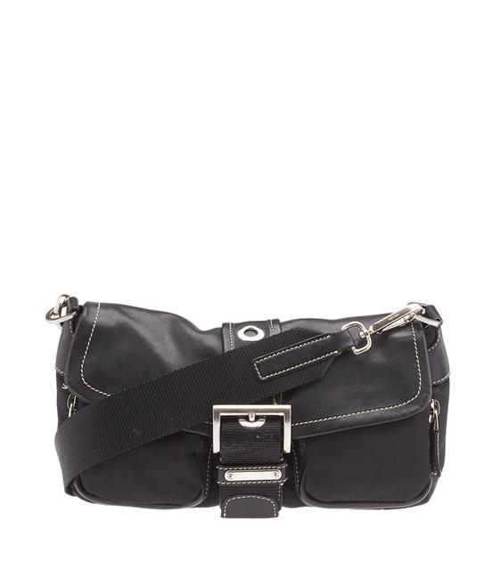 Prada Br2417 107376 Black Canvas Leather Shoulder Bag