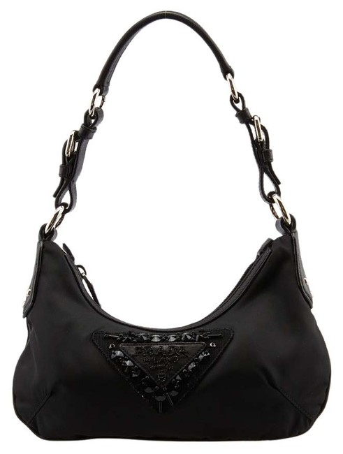 Prada Br3275 Leather  Sequin 71207 Black Nylon Shoulder Bag