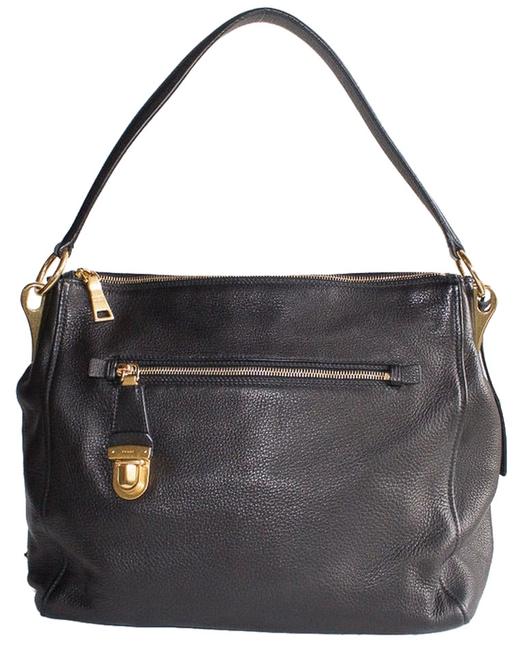 Prada Br4501 Gold Tone Hardware Large Black Deer Skin Leather Shoulder Bag