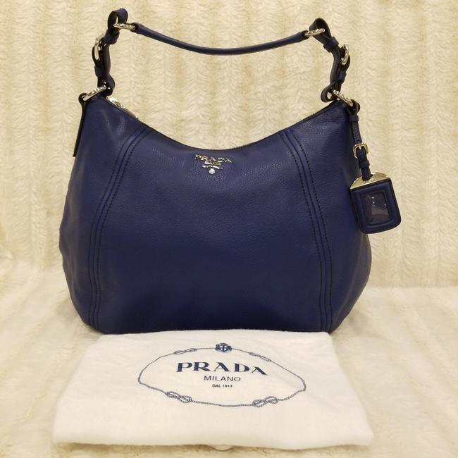 Prada Phenix Hobo Br5096 Vitello Navy Blue Calfskin Leather Shoulder Bag
