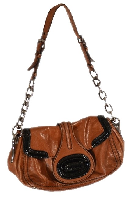 Prada BrowBlackSilver Leather Shoulder Bag