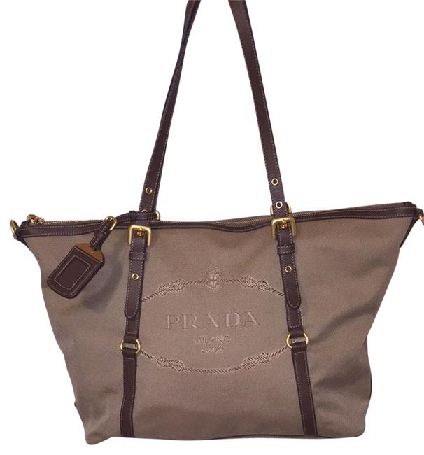 Prada Brown CanvasLeather Shoulder Bag