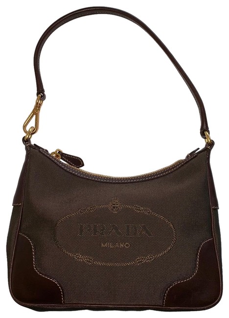 Prada Brown Jacquard and Leather Shoulder Bag