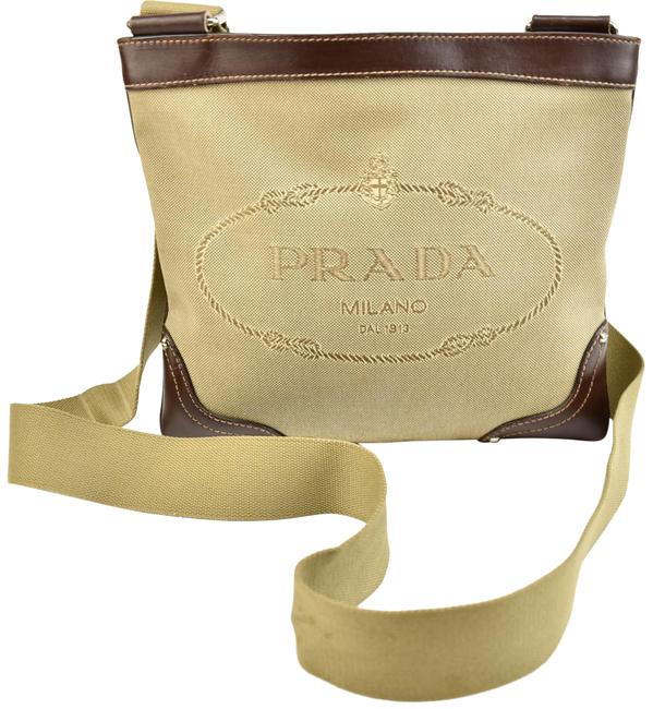 Prada Brown Leather  Logo T Shoulder Bag