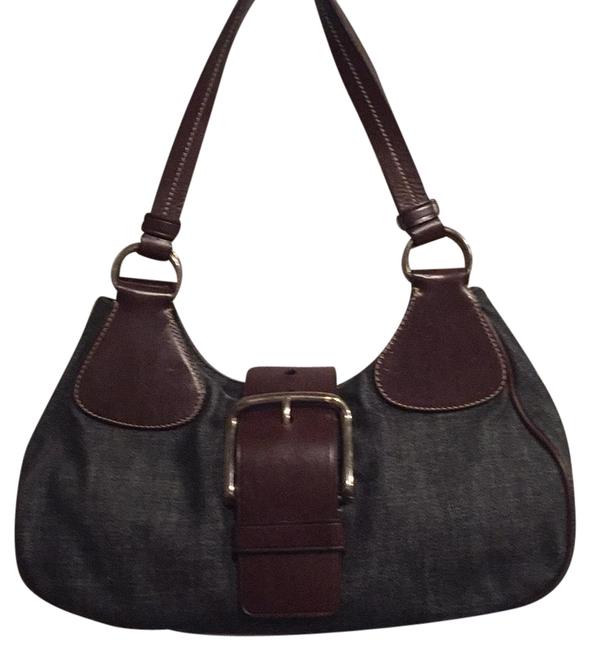 Prada Brown Leather Denim Shoulder Bag