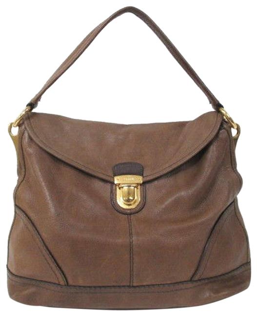 Prada Hobo Brown Leather Tote Purse I Beige Canvas Shoulder Bag