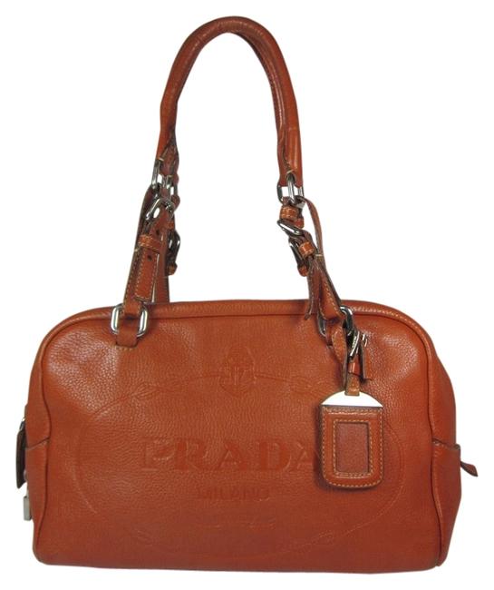 Prada Brown Logo Medium Leather Shoulder Bag