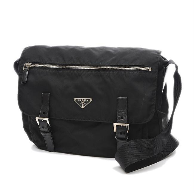 Prada Bt6671 Black Nylon  Leather Shoulder Bag