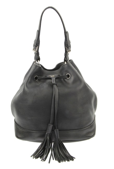Prada Bucket Black Leather Shoulder Bag